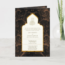 Tarjeta 4Pg NIKAH WALIMA Invitó al Oro Ornate Islámico