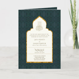 Tarjeta 4Pg NIKAH WALIMA Invitó al Oro Ornate Islámico