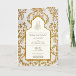Tarjeta 4Pg NIKAH WALIMA Invitó al Oro Ornate Islámico