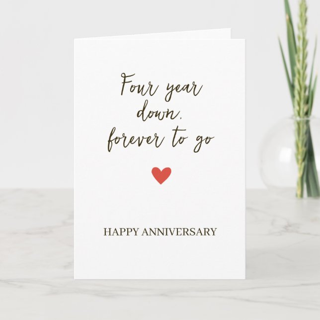 Tarjeta 4st Anniversary – Four Year Down Forever to Go (Anverso)