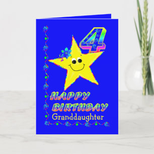 Tarjeta 4tas estrellas del cumpleaños de la nieta