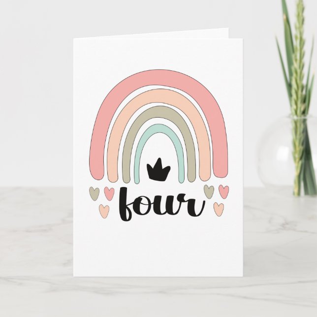 Tarjeta 4th Birthday Boho Rainbow Party Kids 4 Years Old (Anverso)