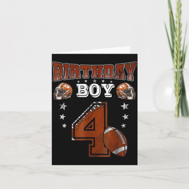 Tarjeta 4th Birthday Boy Football Lover Theme 4 Years Old  (Anverso)