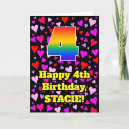 Tarjeta 4th Birthday: Loving Hearts Pattern, Rainbow # 4
