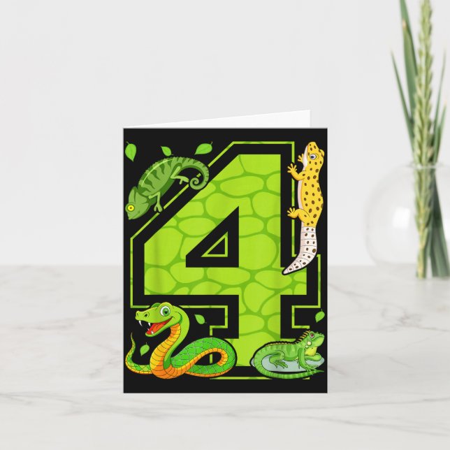 Tarjeta 4th Birthday Snake Lizard Reptile 4 Year Old Party (Anverso)