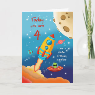 Tarjeta 4th Birthday Stellar Adventure Space Rocket Card