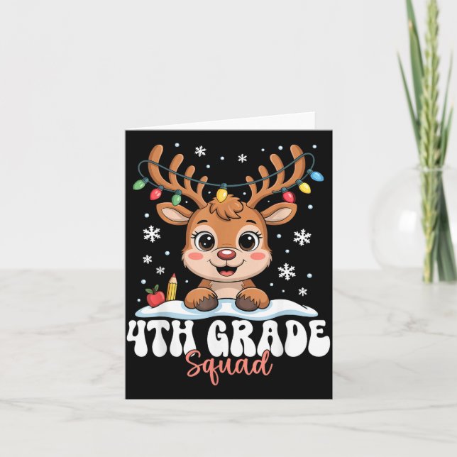 Tarjeta 4th Grade Squad Reindeer Christmas Lights Cute Win (Anverso)
