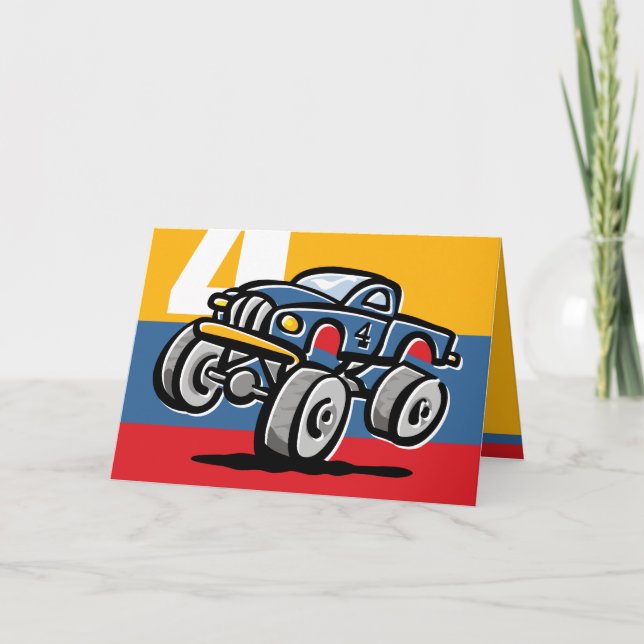Tarjeta 4to cumpleaños del monster truck (Anverso)