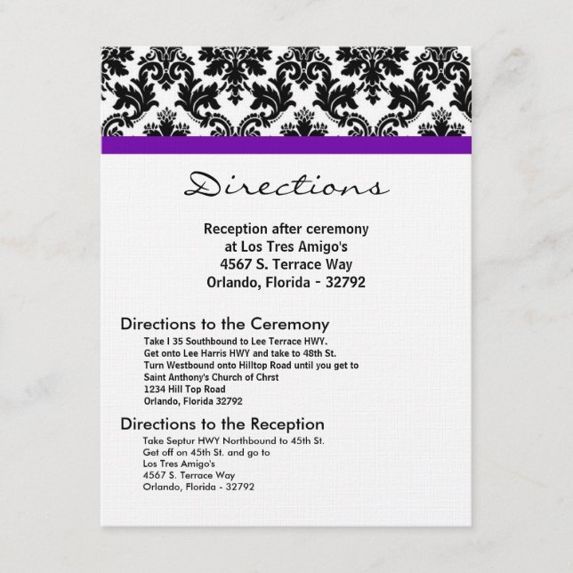 Tarjeta 4x5 de dirección Recepcion Black Damask Pu (Anverso)