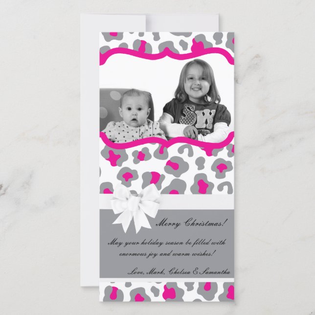 Tarjeta 4x8 de Navidades de foto de queso rosa gri (Anverso)