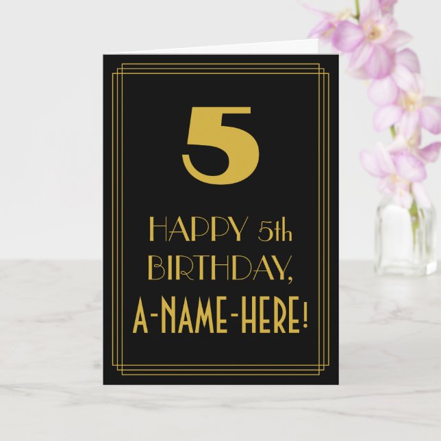 Tarjeta 5º cumpleaños ~ Art Deco Inspirado Aspecto "5" y n (Orquídea)