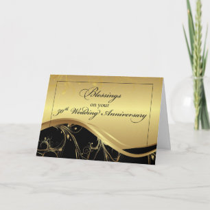 Tarjeta 50º Aniversario de Boda Religioso Negro y Dorado