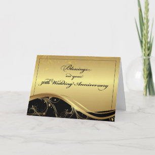 Tarjeta 50º Aniversario de Boda Religioso, Negro y Dorado