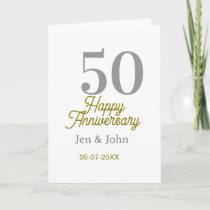 Tarjeta 50º aniversario feliz nombre fecha plata oro fecha