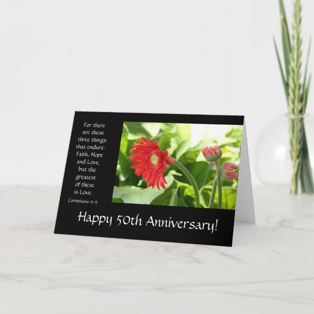 Tarjeta 50º Aniversario, floral, versículo bíblico sobre e (Anverso)