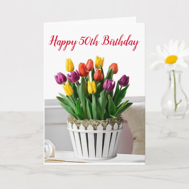 TARJETA **50º CUMPLEAÑOS** DESEOS A UNA HERMOSA MUJER (Planta pequeña)