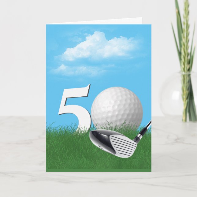 Tarjeta 50.ª Bola De Golf De Cumpleaños En El Campo (Anverso)