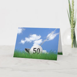 Tarjeta 50.ª bola de golf en césped