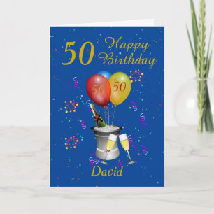 Tarjeta 50.ª Celebración de Cumpleaños Azul