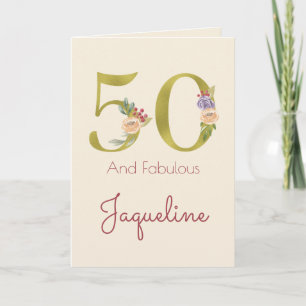 Tarjeta 50.ª Feminina Elegante Femenina Floral Gold