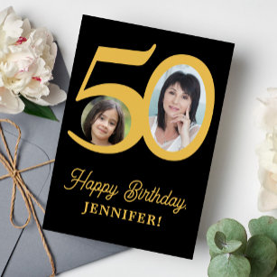 Tarjeta 50.ª foto de oro negro de cumpleaños personalizada