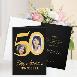 Tarjeta 50.ª foto de oro negro de cumpleaños personalizada