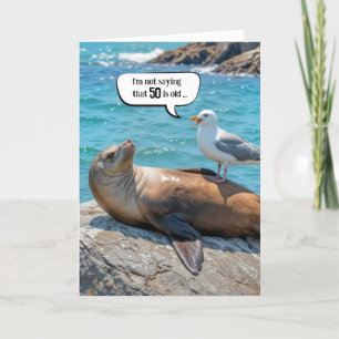 Tarjeta 50.ª Gaviota De Humor De Cumpleaños Colgada En Un 