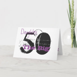 Tarjeta 50.ª hija de cumpleaños, negro, púrpura, blanco.