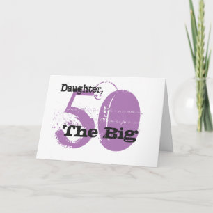 Tarjeta 50.ª hija de cumpleaños, texto negro y malva, blan