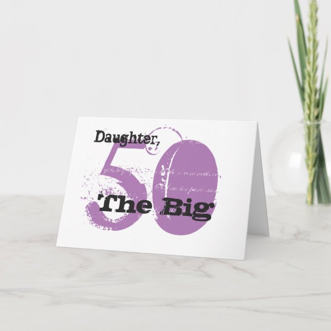 Tarjeta 50.ª hija de cumpleaños, texto negro y malva, blan (Anverso)