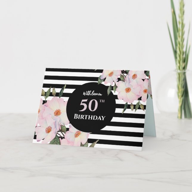 Tarjeta 50.ª Personalizado de cumpleaños Rosas de acuarela (Anverso)
