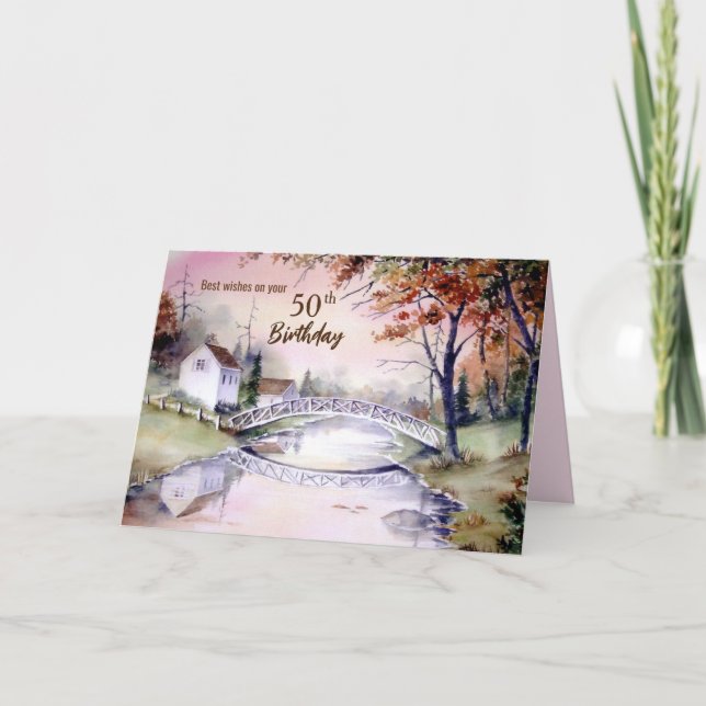 Tarjeta 50.ª Pintada de acuarela del puente arqueado (Anverso)