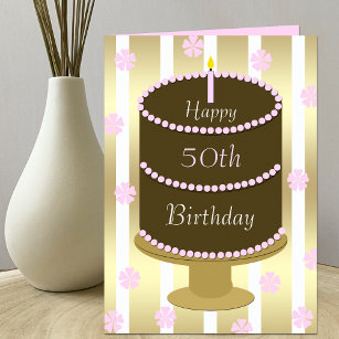 Tarjeta 50.ª tarta de cumpleaños en rosa