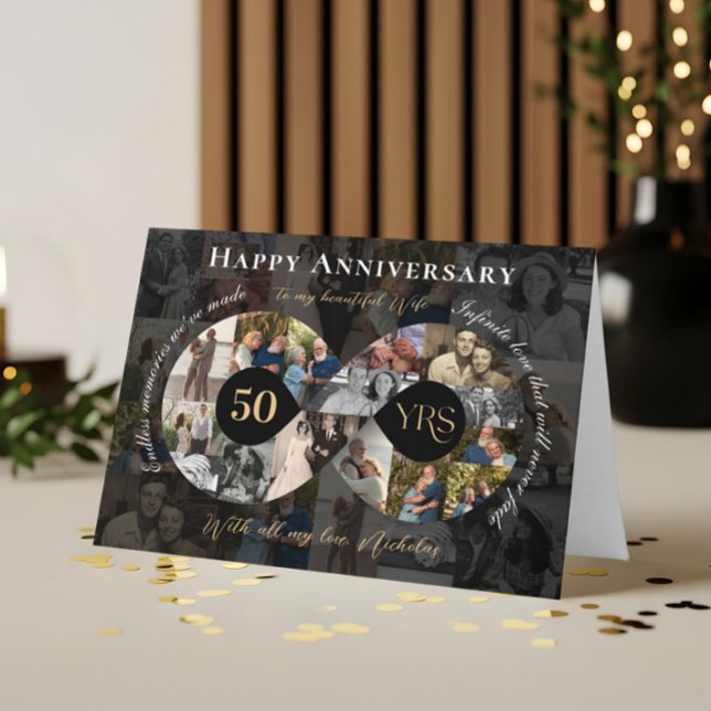 Tarjeta 50.º aniversario Boda Collage de fotos infinito (50th Wedding Anniversary Infinity Photo Collage Card)