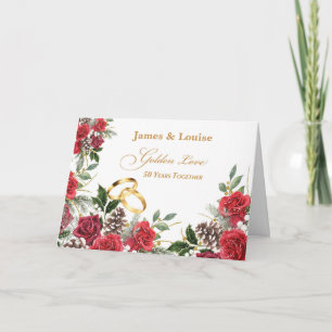 Tarjeta 50.º Aniversario Boda Roses y Anillos Rojos