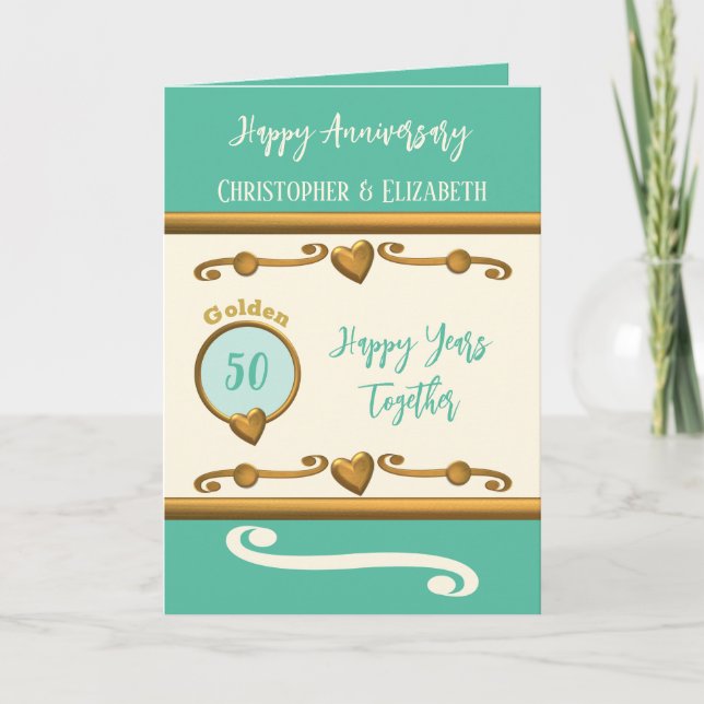 Tarjeta 50.º Aniversario de Oro añada nombres oceánicos ve (Anverso)