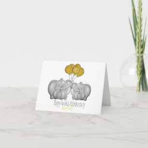Tarjeta 50.º Aniversario del Boda de Oro lindo elefante