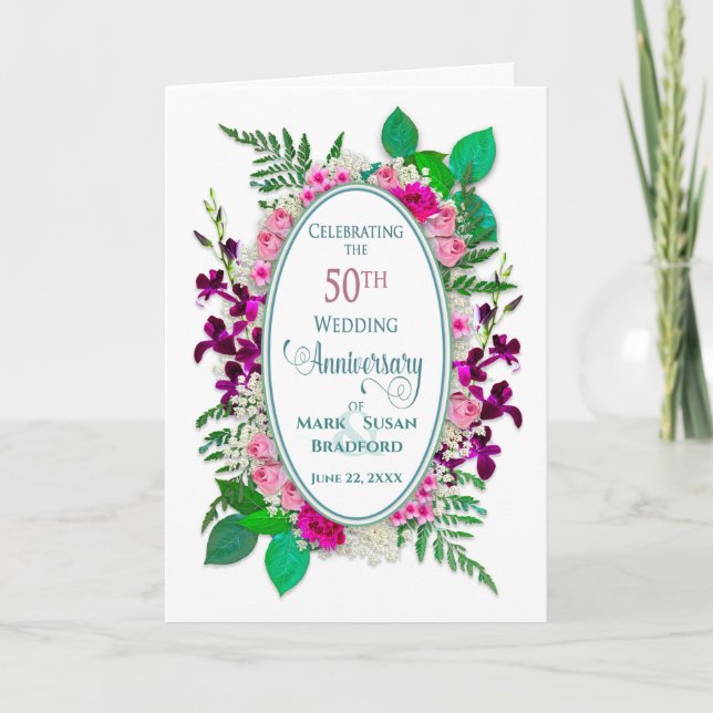 Tarjeta 50.º Anverso De Hada, Oval, Flores De Cabaña (Anverso)