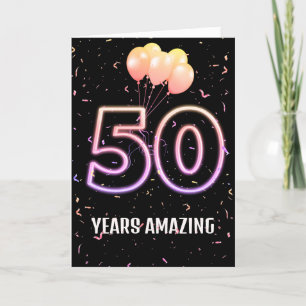 Tarjeta 50.º Balón de cumpleaños y Confetti
