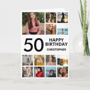 Tarjeta 50.º Collage de fotos de cumpleaños 13 fotos Blanc