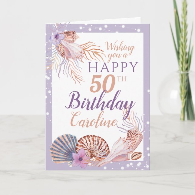 Tarjeta 50.º Coral de conchas de cumpleaños (Anverso)