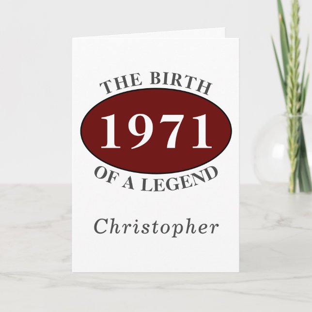 Tarjeta 50.º cumpleaños 1971 Leyenda Crea tu propio retro (Anverso)