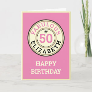 Tarjeta 50.º cumpleaños 50 y fabulosa mujer rosa vendimios