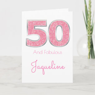 Tarjeta 50.º Cumpleaños 50 Y Fabuloso Purpurina Girly Pink
