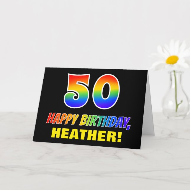 Tarjeta 50.º cumpleaños: audaz, divertido, simple, arcoiri (Planta pequeña)