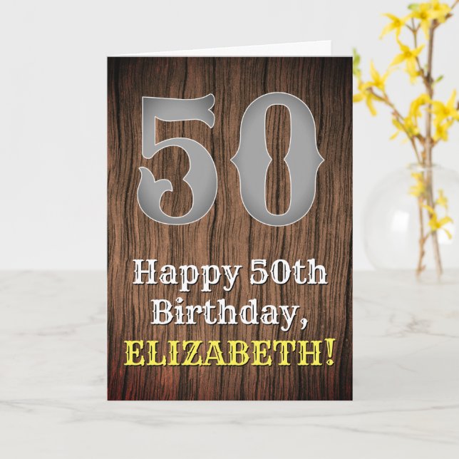Tarjeta 50.º cumpleaños: Country Western Inspired Look, No (flor amarilla)