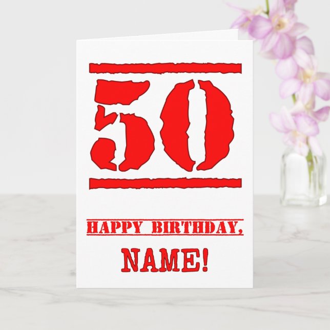 Tarjeta 50.º cumpleaños: Diversión, estampado de goma roja (Orquídea)