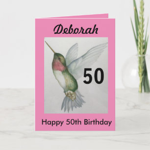 Tarjeta 50.º cumpleaños Elegante Colibrí Rosa