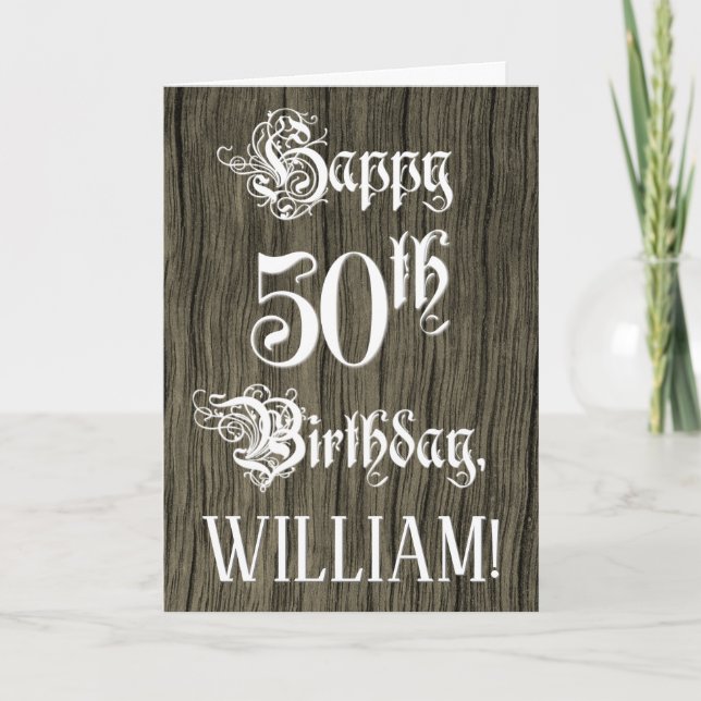 Tarjeta 50.º cumpleaños: Elegante y brillante texto; falso (Anverso)