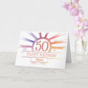 Tarjeta 50.º cumpleaños - explosión de sol multicolor a ma